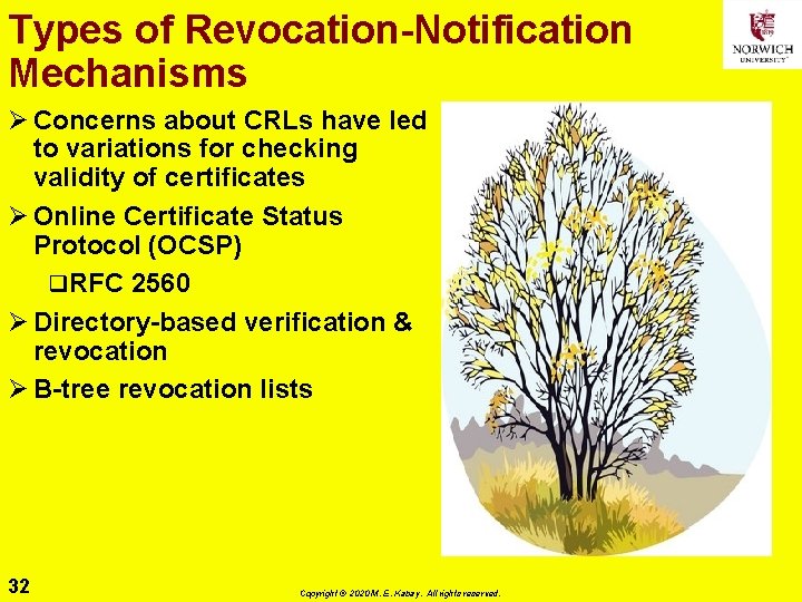 Types of Revocation-Notification Mechanisms Ø Concerns about CRLs have led to variations for checking