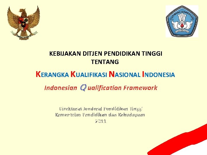 KEBIJAKAN DITJEN PENDIDIKAN TINGGI TENTANG KERANGKA KUALIFIKASI NASIONAL INDONESIA Indonesian Q ualification Framework Direktorat