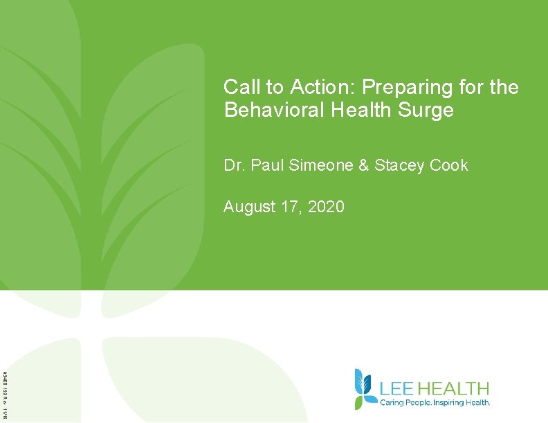 Call to Action: Preparing for the Behavioral Health Surge Dr. Paul Simeone & Stacey