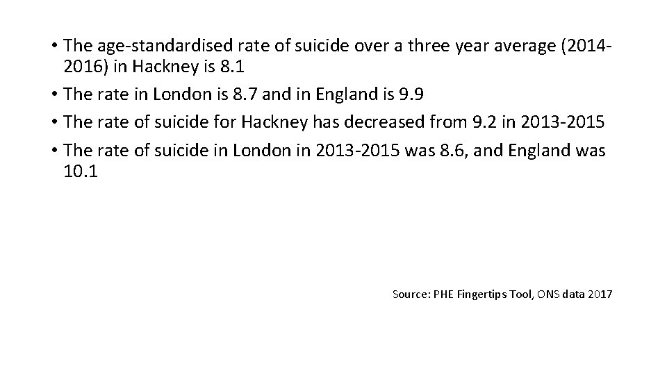  • The age-standardised rate of suicide over a three year average (20142016) in