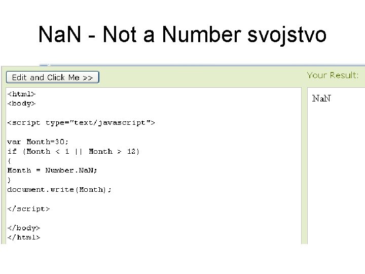 Na. N - Not a Number svojstvo 