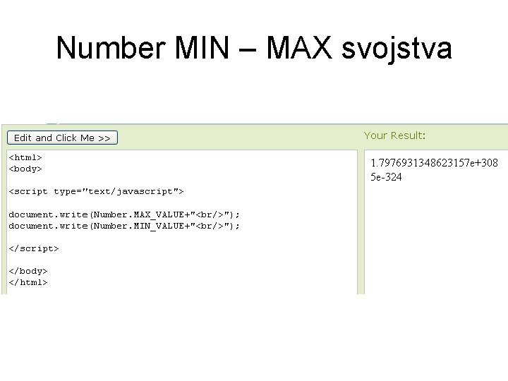 Number MIN – MAX svojstva 