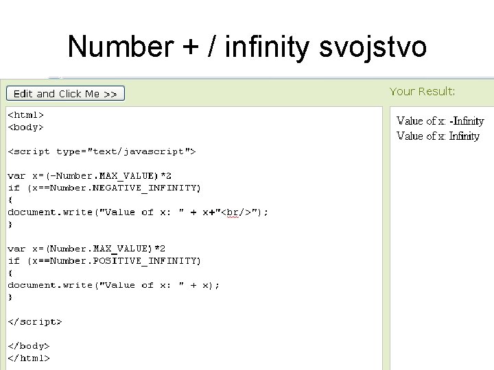 Number + / infinity svojstvo 