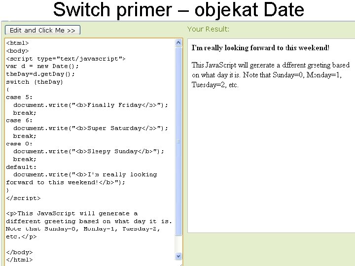 Switch primer – objekat Date 