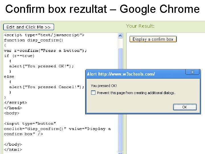 Confirm box rezultat – Google Chrome 