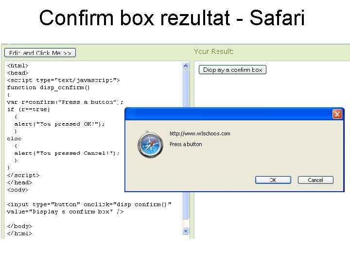 Confirm box rezultat - Safari 