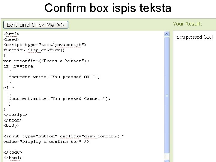 Confirm box ispis teksta 