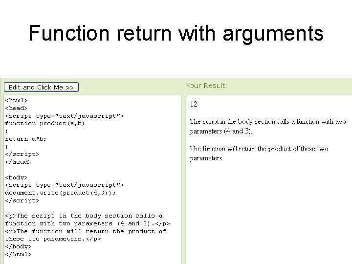 Function return with arguments 