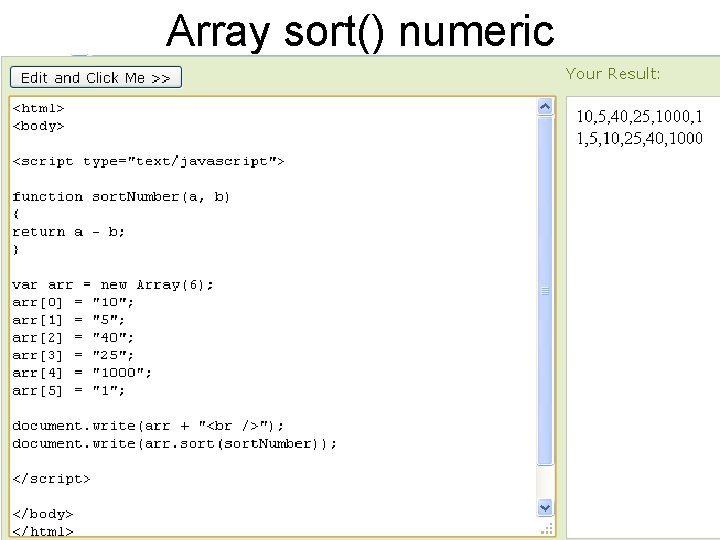 Array sort() numeric 