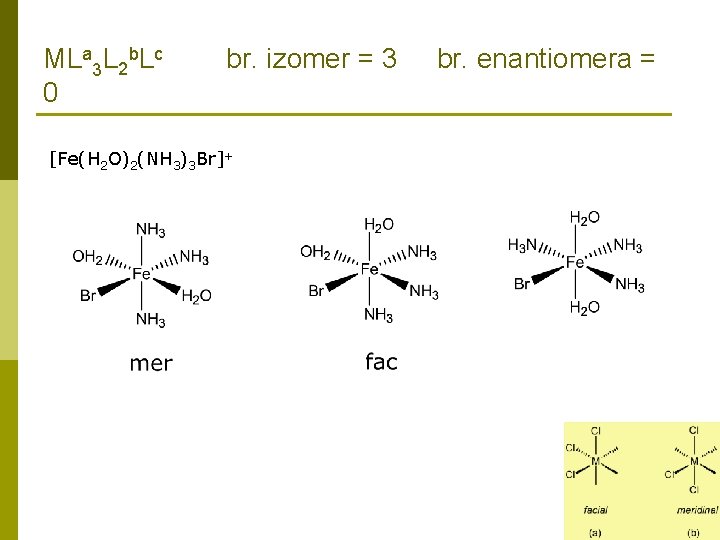 MLa 3 L 2 b. Lc 0 br. izomer = 3 [Fe(H 2 O)2(NH