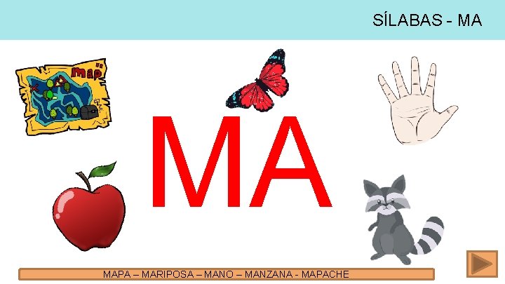 SÍLABAS - MA MA MAPA – MARIPOSA – MANO – MANZANA - MAPACHE 