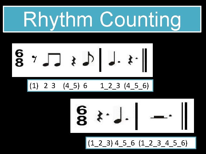 Rhythm Counting (1) 2 3 (4_5) 6 1_2_3 (4_5_6) (1_2_3) 4_5_6 (1_2_3_4_5_6) 