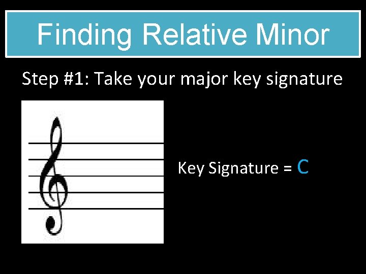 Finding Relative Minor Step #1: Take your major key signature Key Signature = C