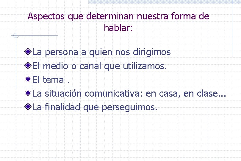 Aspectos que determinan nuestra forma de hablar: La persona a quien nos dirigimos El