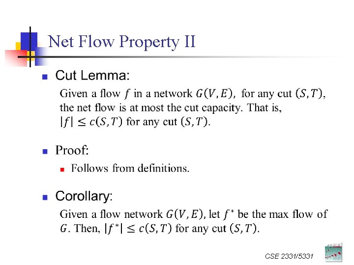 Net Flow Property II n CSE 2331/5331 