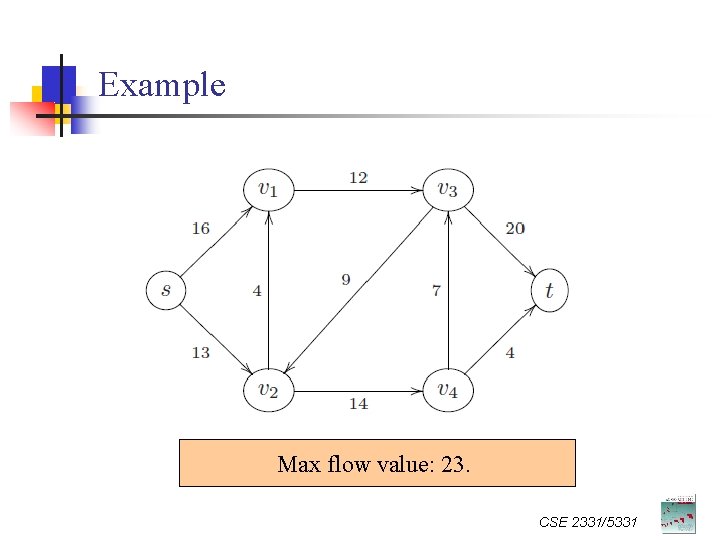 Example Max flow value: 23. CSE 2331/5331 