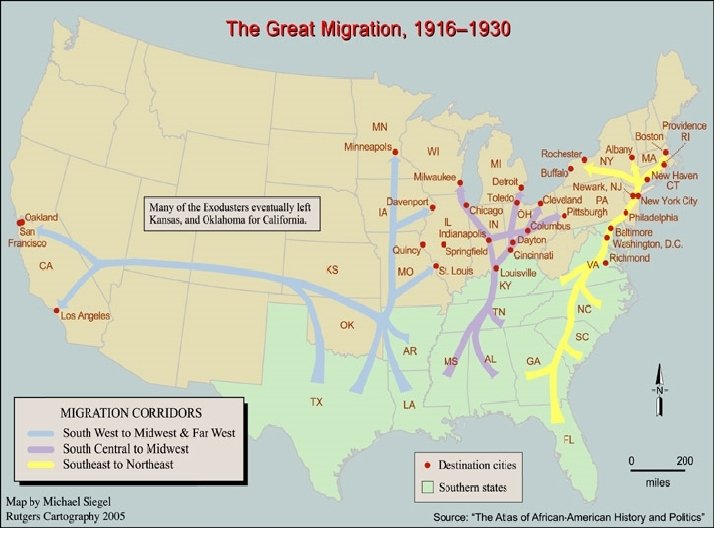 The Great Migration • Between 300 k-500 k African Americans left the south to