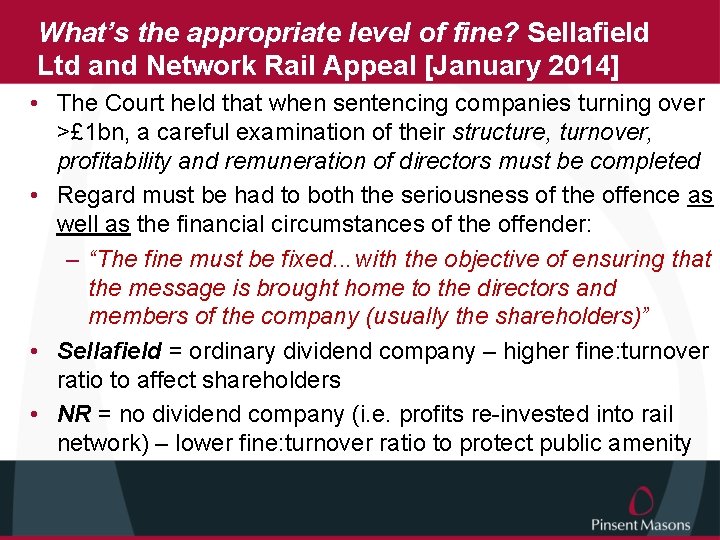 What’s the appropriate level of fine? Sellafield Ltd and Network Rail Appeal [January 2014]
