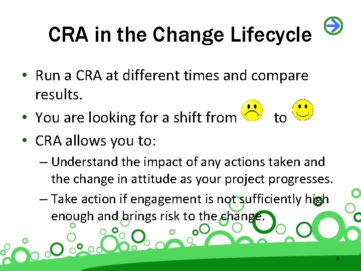 CRA in the Change Lifecycle • Run a CRA at different times and compare