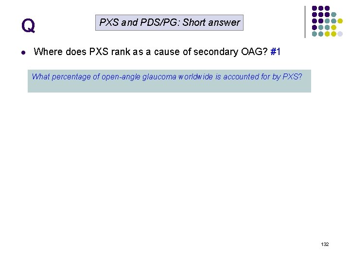 Q l PXS and PDS/PG: Short answer Where does PXS rank as a cause