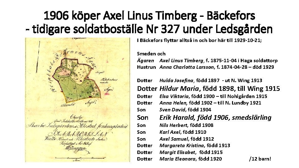 1906 köper Axel Linus Timberg - Bäckefors - tidigare soldatboställe Nr 327 under Ledsgården 1906 köper Axel Linus Timberg - Bäckefors - tidigare soldatboställe Nr 327 under Ledsgården