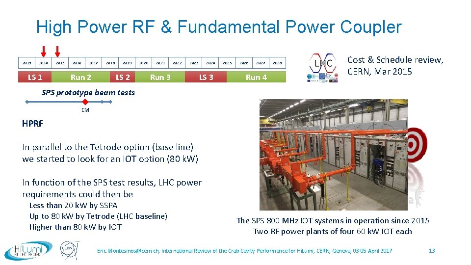 High Power RF & Fundamental Power Coupler 2013 2014 LS 1 2015 2016 2017