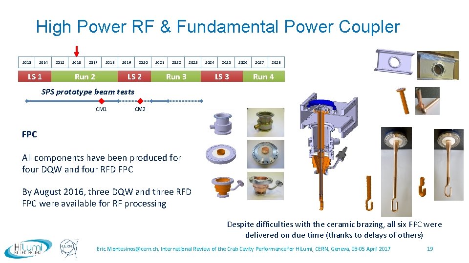 High Power RF & Fundamental Power Coupler 2013 2014 LS 1 2015 2016 2017