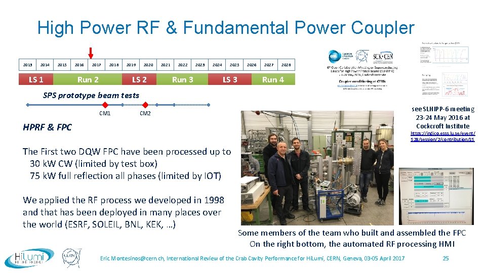 High Power RF & Fundamental Power Coupler 2013 2014 2015 LS 1 2016 2017
