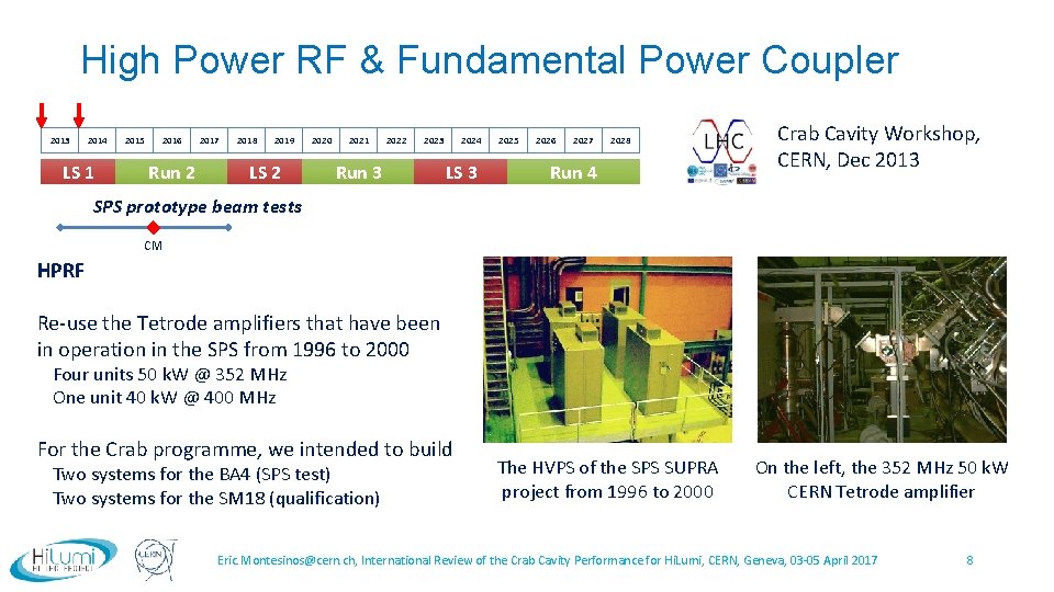 High Power RF & Fundamental Power Coupler 2013 2014 LS 1 2015 2016 Run