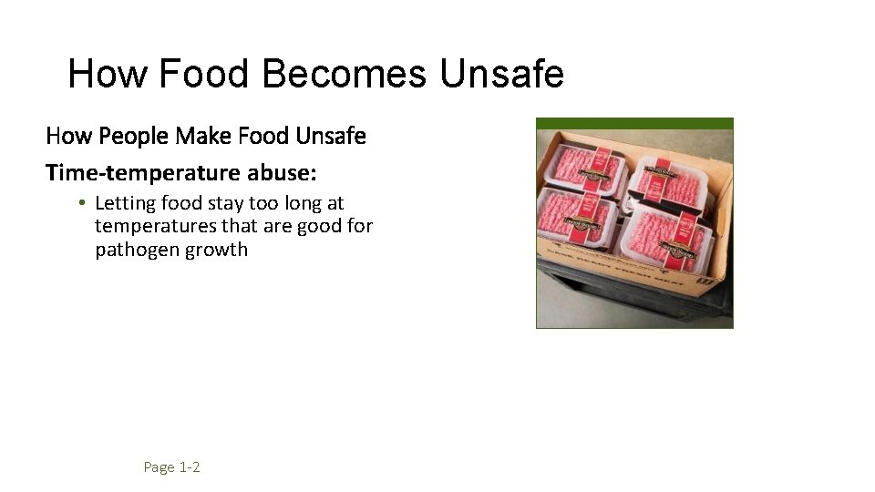 How Food Becomes Unsafe How People Make Food Unsafe Time-temperature abuse: • Letting food