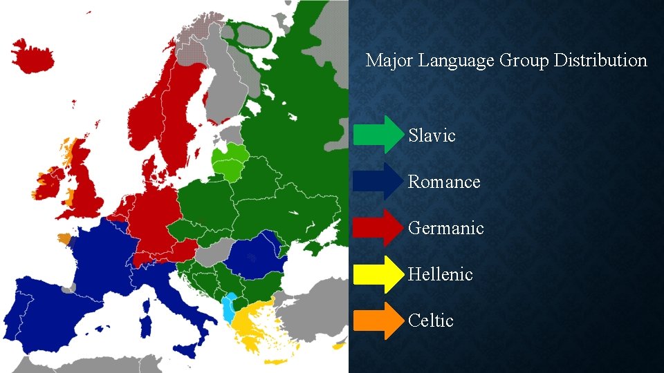 Major Language Group Distribution Slavic Romance Germanic Hellenic Celtic 