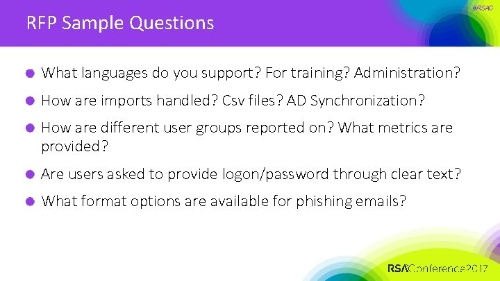 RFP Sample Questions What languages do you support? For training? Administration? How are imports