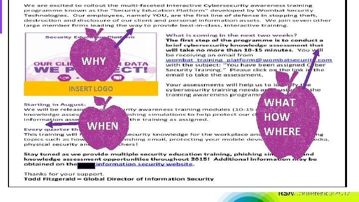 #RSAC 30 days in advance WHY Why, What, When, How LOGO URL that INSERT