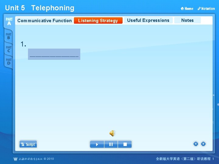 Unit 5 Telephoning Communicative Function Listening Strategy 1. _________ 6247 -2255. Useful Expressions Notes
