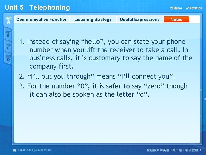 Unit 5 Telephoning Communicative Function Listening Strategy Useful Expressions Notes 1. Instead of saying