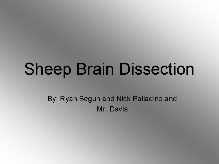 Sheep Brain Dissection By: Ryan Begun and Nick Palladino and Mr. Davis 