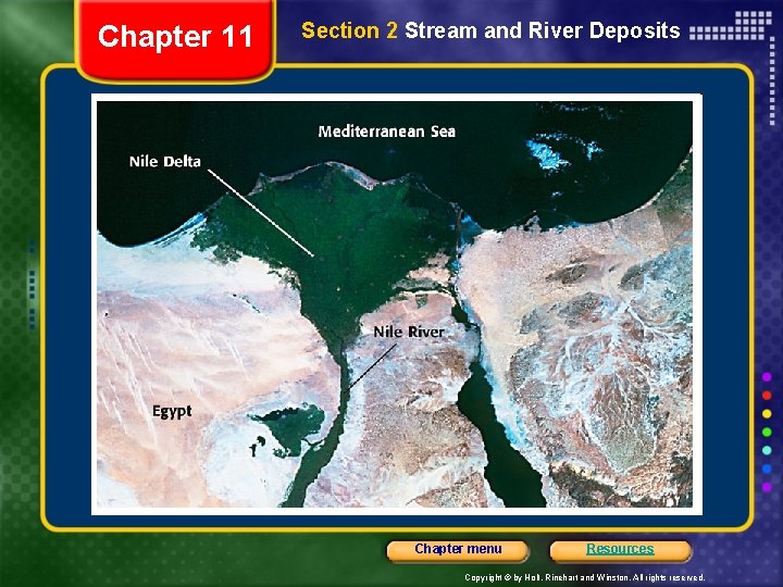 Chapter 11 Section 2 Stream and River Deposits Chapter menu Resources Copyright © by