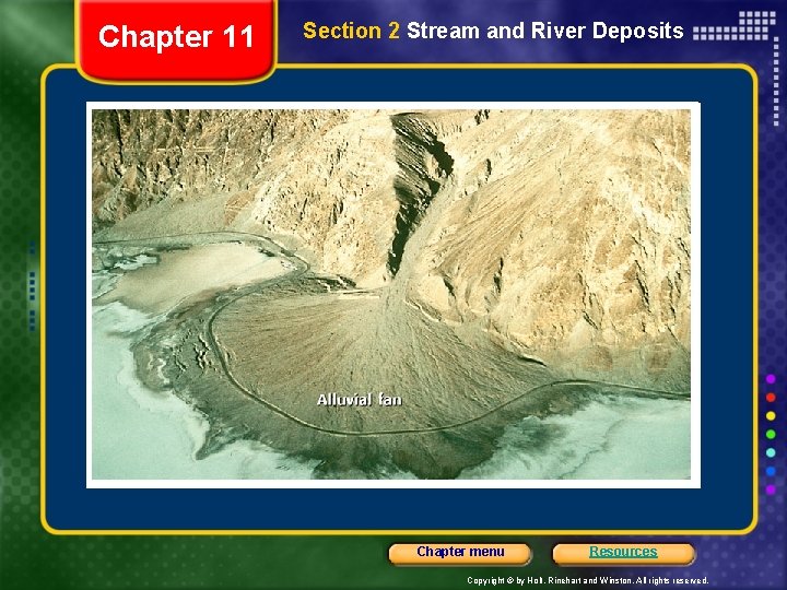 Chapter 11 Section 2 Stream and River Deposits Chapter menu Resources Copyright © by