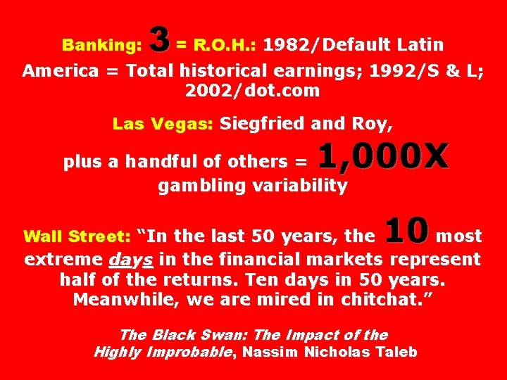 3 Banking: = R. O. H. : 1982/Default Latin America = Total historical earnings;
