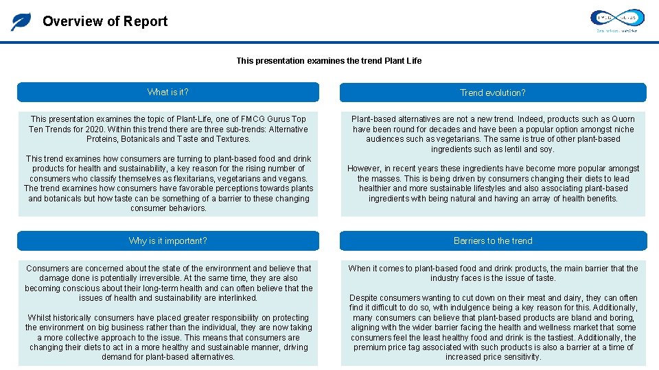 Overview of Report This presentation examines the trend Plant Life What is it? Trend