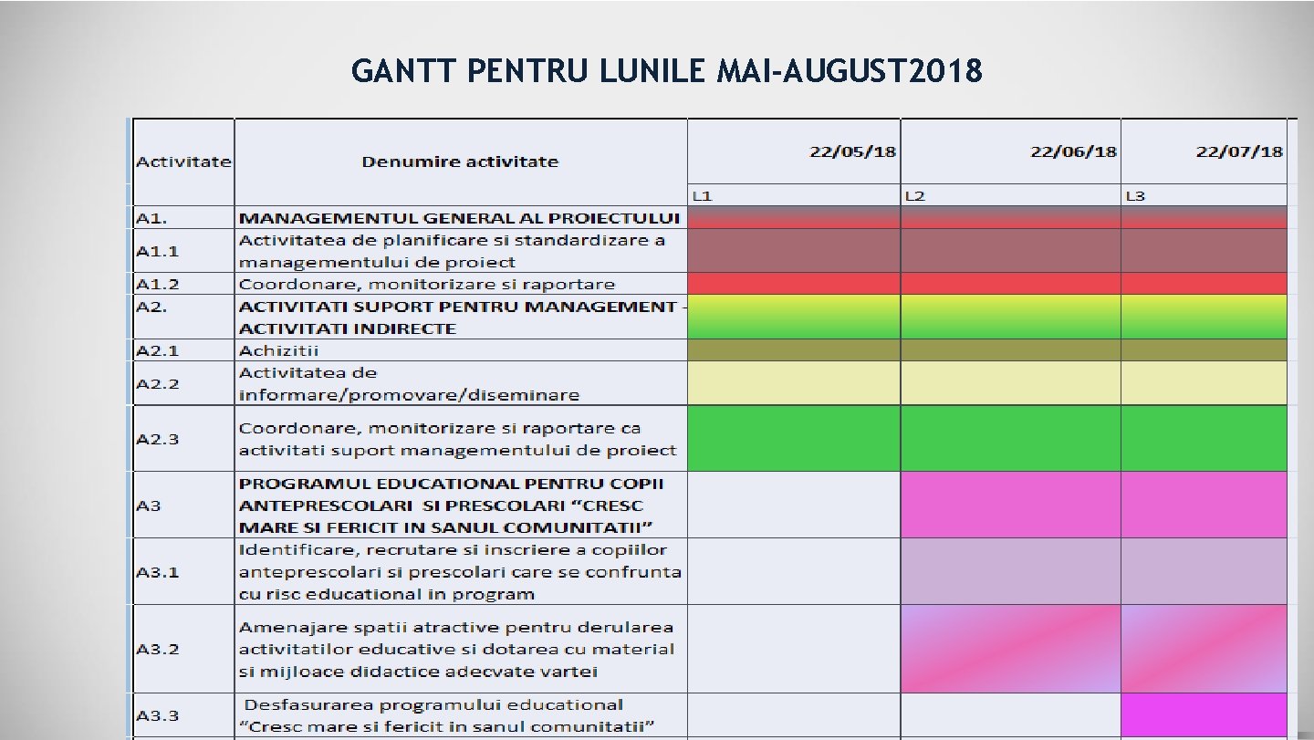 GANTT PENTRU LUNILE MAI-AUGUST 2018 