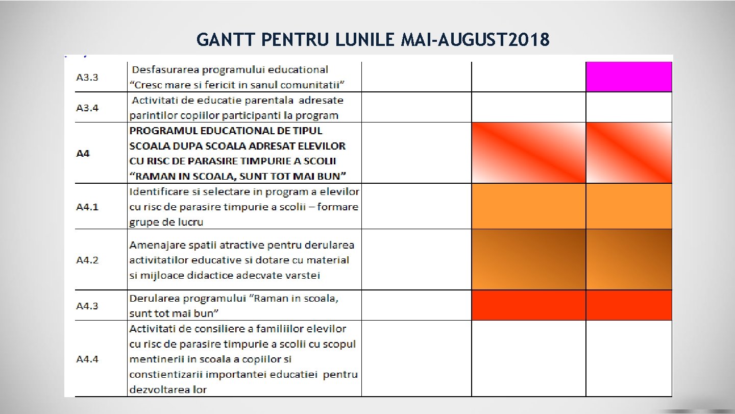 GANTT PENTRU LUNILE MAI-AUGUST 2018 