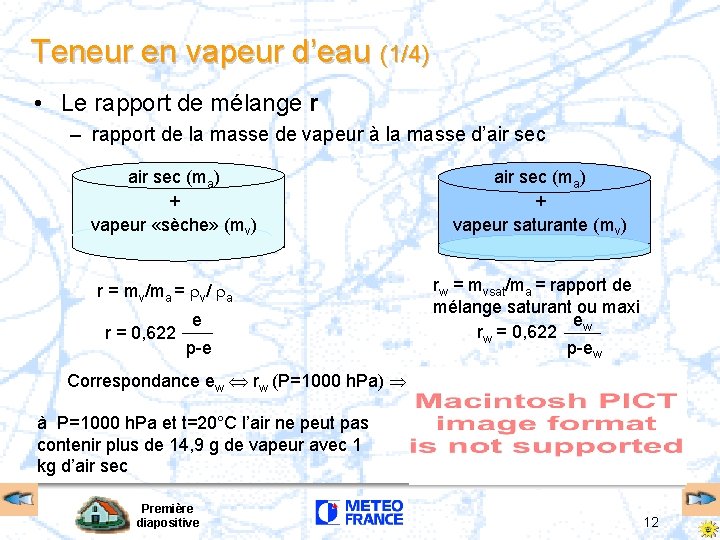 Teneur en vapeur d’eau (1/4) • Le rapport de mélange r – rapport de