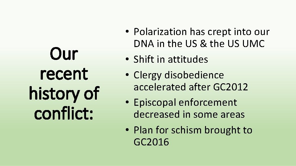 Our recent history of conflict: • Polarization has crept into our DNA in the