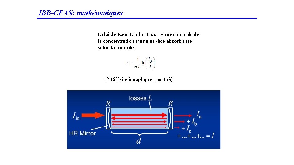 IBB-CEAS: mathématiques La loi de Beer‐Lambert qui permet de calculer la concentration d’une espèce