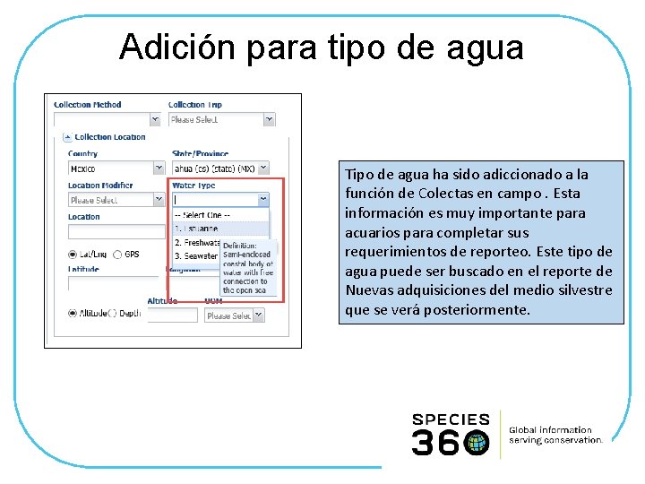 Adición para tipo de agua Tipo de agua ha sido adiccionado a la función