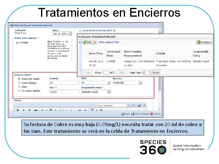 Tratamientos en Encierros Su lectura de Cobre es muy baja (0. 05 mg/L) necesita