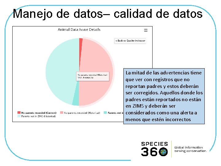 Manejo de datos– calidad de datos La mitad de las advertencias tiene que ver