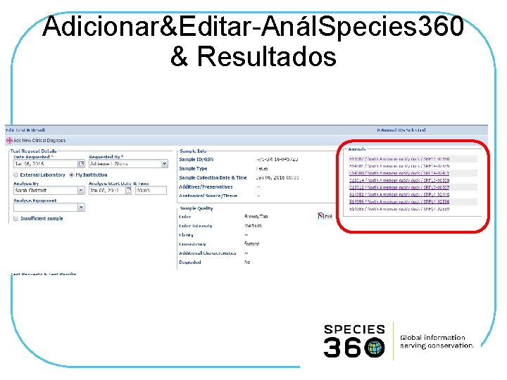 Adicionar&Editar-Anál. Species 360 & Resultados 