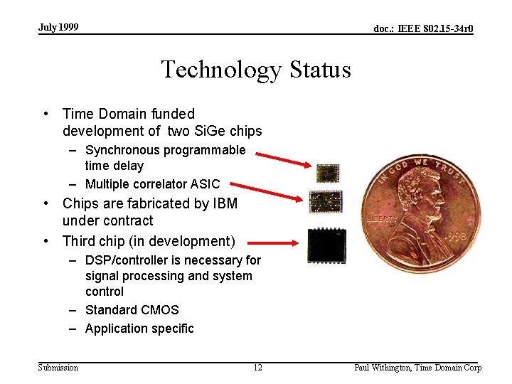 July 1999 doc. : IEEE 802. 15 -34 r 0 Technology Status • Time